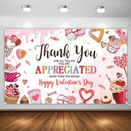 Aperturee Valentine's Day Thank You Banner 70.8 x 43.3 Inch Polyester Backdrop with Sweet Treats Design for Appreciation Celebrations and Party Decorations Photo Booths