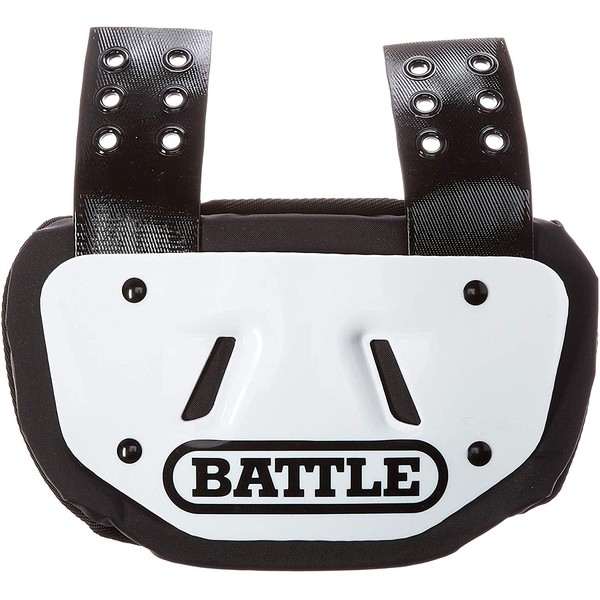 Battle Back Bone Back Plate – Rear Protector Lower Back Pads for Football Players – Backplate Shield with High Impact Foam Backing - Available in Youth and Adult Sizes, White/Black