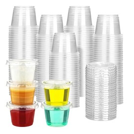 YEEHAW 100 Sets - 1 oz Jello Shot Cups with Lids, Portion Cups, Clear Disposable Plastic Jello Shot Cups for Meal Prep, Salad Dressing, Soufflé, Portion Containers