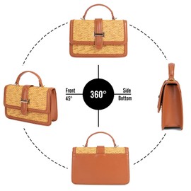 boshiho Women's Straw Crossbody Shoulder Bag Woven Raffia-Style Beach Purse Satchel with Top Handle for Summer Vacation, Brown, Small