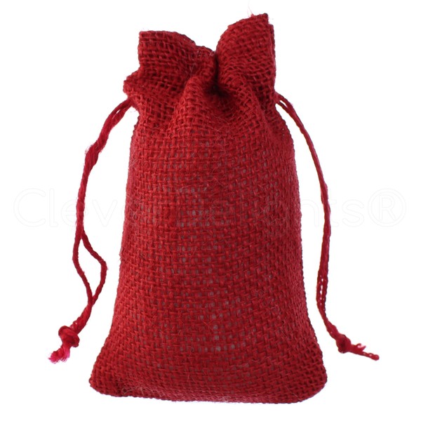 25 Pack - CleverDelights 4" x 6" Red Burlap Bags with Natural Jute Drawstring - Small Burlap Pouch - Christmas Present Holiday Décor Rustic Party Favor Bags