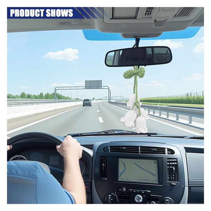 Car Mirror Hanging Accessories, Cute Crochet Suzuran Car Rearview Mirror