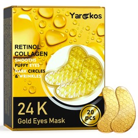 20 Paare 24K Gold Eye Patches, Anti Aging Golden Augenpads, Kollagen Hydrogel Gel-Eyepads Reduzieren Dunkle Augenringe Tränensäcke Falten, Deep Hydration Feuchtigkeitsspendende Augen Pads Masken