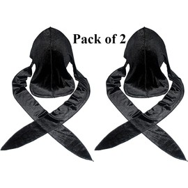 Fabz Beauty Silky Durag Velvet Black, Luxury Velvet Durags for Men and Women, Headwraps, Bandana Perfect for Dreadlocks, 360 Waves, Curls (Velvet, 2)