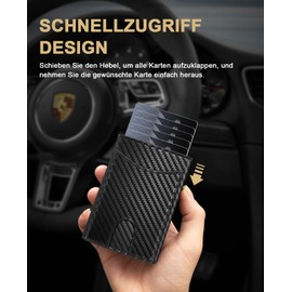 UNOSEKS Men's Wallet with RFID Protection, Mini Wallet Men's Bifold, Slim Wallet with Coin Compartment, Credit Card Holder, Black carbon fibre, Modern