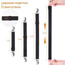 Sopito Bed Sheet Suspenders, 4PCS Adjustable Bed Sheet Holder Straps Sheet Fasteners Heavy Duty Bed Sheet Grippers for Mattresses Fitted Sheets Flat Sheets, Black