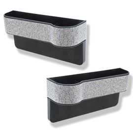 AuInLand Car Seat Organizer, 2 Packs L-Shape Car Seat Gap Filler, 4 Separated Slots Design, Space Saving, Shiny Rhinestone Surface, Soft Sponge Back, Charging Ports, Black & White, 1 Pair