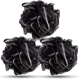 KISUOMAOYI Loofah Shower Puff 3Pcs - Ultra Soft Mesh Bath Sponges for Adults Exfoliating, Scrubbing and Cleaning - Body Scrubbers for Use in Shower (Black-3 Pcs)