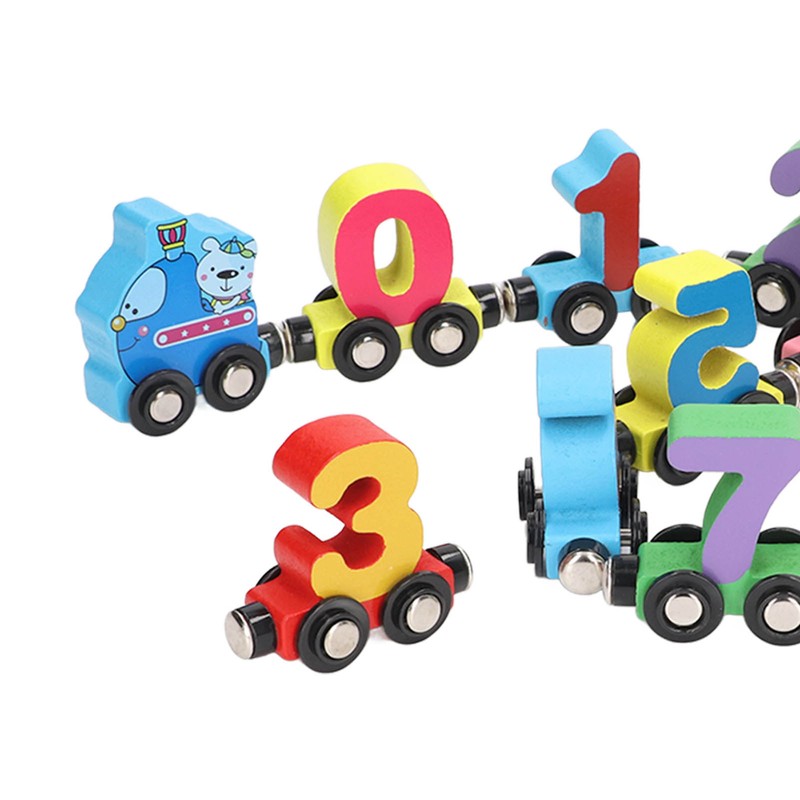 12pcs Wooden Magnetic Digital Train Cute Fun Early Education Trackless