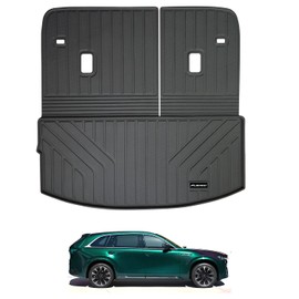 MJBYMAT Large Trunk Mat for 2024-2025 Mazda CX90 7&8 Seater (40/60 Split Folding Rear Seat),TPE All Weather Protection Cargo Liner with Velcro Rear Seats Backrest