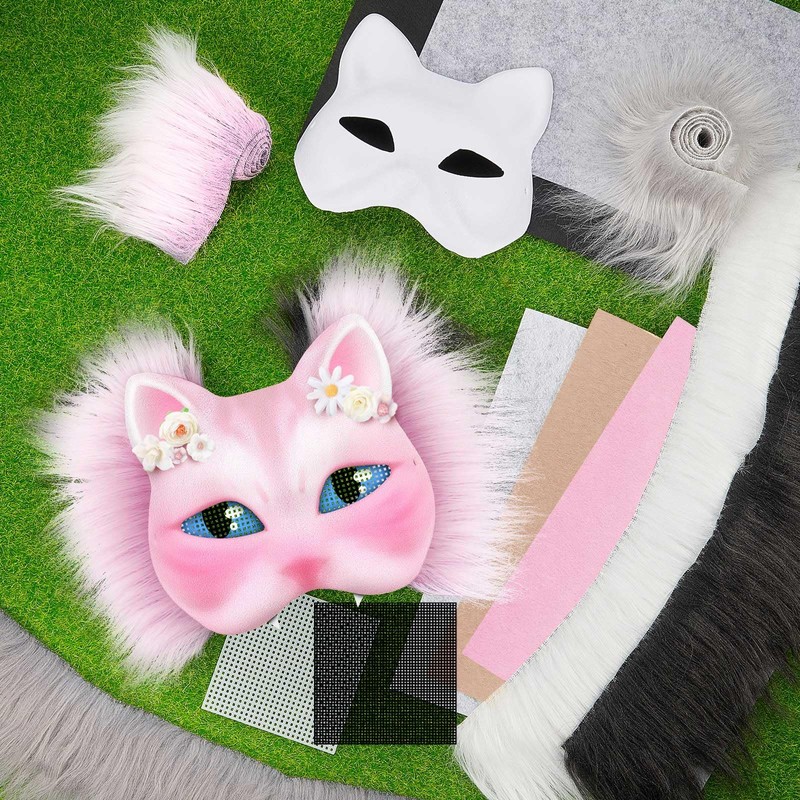 Seenelling 23 Pcs DIY Therian Mask Kit Blank Cat Mask
