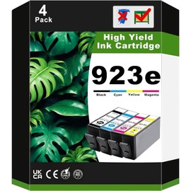 4 Pack 923e 923 XL Ink Cartridges Combo Pack Compatible for 923e Black Cyan Yellow Magenta Ink Cartridge Set for OfficeJet Pro 8135e 8135 e 8139e 8139e 8138e 8122e Printer (with Chip, High Yield)