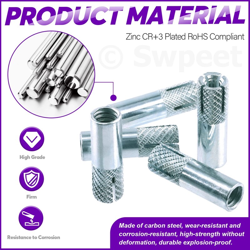 Swpeet 20Pcs 5/16 Inch Premium Zinc Plated Carbon Steel Concrete