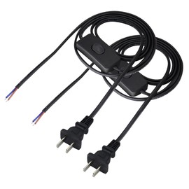 HCFeng Lamp Cable with Toggle Switch, Lamp Cord with Molded Plug and On/Off Switch Replacement/Extension Cord Stripped Ends Ready for Wiring and Repairing Lights Cable [2 Pack/Black/ 1.5m/5ft]