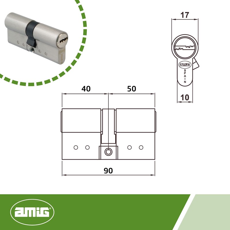 amig Modelo 20000 Safety Cylinder, Matt Chrome, 90cm (40-50 CADA