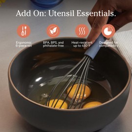 Our Place Utensil Essentials - 6-Piece Silicone Cooking Utensil Set | Ergonomic, Heat-Resistant, Dishwasher Safe | Spatula, Ladle, Whisk, Slotted Turner, Basting Brush, Tongs | BPA-Free | Blue