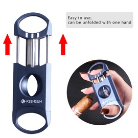 KEENSUN Zinc Alloy V-Cut Cigar Cutter (Blue), 60 Ring Gauge, 420J2 Stainless Steel V-Cut Blade & Cigar Holder (2 in 1) in Gift Box
