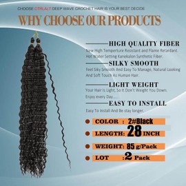 CTRLALT 28 Inch 2 Pack Deep Wave Crochet Hair For Black Women Curly Braiding Hair Ocean Wave Braiding Hair Extensions Soft Crul Crochet Hair For Boho Braids(28inch, 2pack, #2BLACK)…