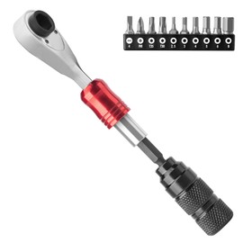 ROCKBROS Ratchet Wrench, Ratchet Handle, Bicycle, Socket Wrench, 1/4 inch (6.35 mm) Drive, Magnetic, Slotted, PH1, T25, T30, 2.5-8 mm Bit, 72 Gear Wrench, Easy Operation, Compact, Convenient to Carry,