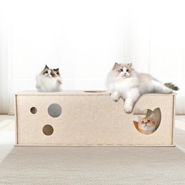 Cat Tunnel for Indoor Cats, DIY Transformable Cat Hideaway Cave, Felt Kitten Play Tubes and Tunnels, Felt Peekaboo Cat Toy with Interactive Peek Holes (Beige, Straight Tunnel)