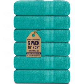 Canadian Linen Luxury Everest Hand Towels, 16”x28” 6 Pack 100% Natural Cotton Hand Towels, Machine Washable Soft Absorbent Towels Set for Home Bathroom Hotel Guestroom Hair Salon Spa Kitchen Gym, Teal