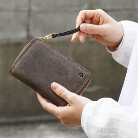 Baggy Port Half-WAXD KUDU ZKM-901 Bi-Fold Wallet, Round Zipper, Koodoo Koozu, Genuine Leather, Charles F. Sted, Koodoo Leather, British Leather, Round Compact, Men's Genuine Leather Wallet, Half, GRAY