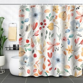 FLCSIed Floral Shower Curtain, Fabric Cloth Shower Curtains for Rustic Vintage Bathroom Decor, Shower Curtains with Watercolor Chic Cosmos, 72" W x 72" H (Colourful, 180CM*180CM, Floral)