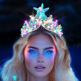 GRAEEN Light Up Mermaid Crown Starfish tiara Headband for Women