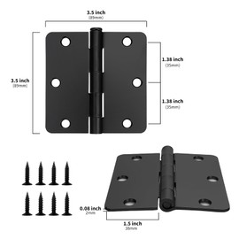 goldenwarm 6Pack Door Hinges Black Matte 3.5 Inch Rounded Black Interior Door Hinges 3-1/2'' with 1/4'' Radius Corners