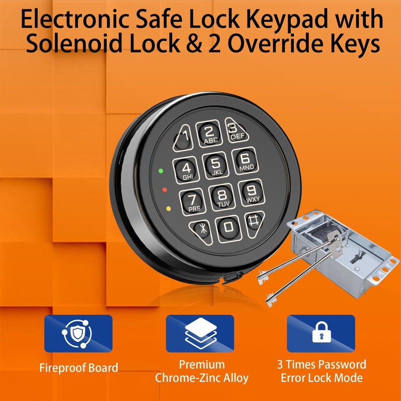 High Security Electronic Safe Lock Replacement Keypad with Solenoid Lock
