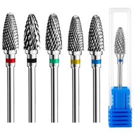 Pack of 5 Tungsten Carbide Nail File Bits, Nail Drill Bits for Nail Gel, Durable Tungsten Nail File Bits, Bits for Electric Nail Cutters, for Manicure, Pedicure, Nail Care, Colourful