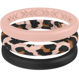 ThunderFit Stackable Silicone Rings for Women, Breathable Rubber Wedding Bands - Braided Design 3mm Wide 1.8mm Thick - 3/8 Variety Multipack