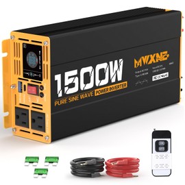 MWXNE 1500W Pure Sine Wave Power Inverter DC 12V to AC 110V 120V Converter with 2 AC Outlets, QC3.0 18W USB-A, PD30W USB-C Port Car Inverter with LCD Display and Remote Control for Truck RV Home