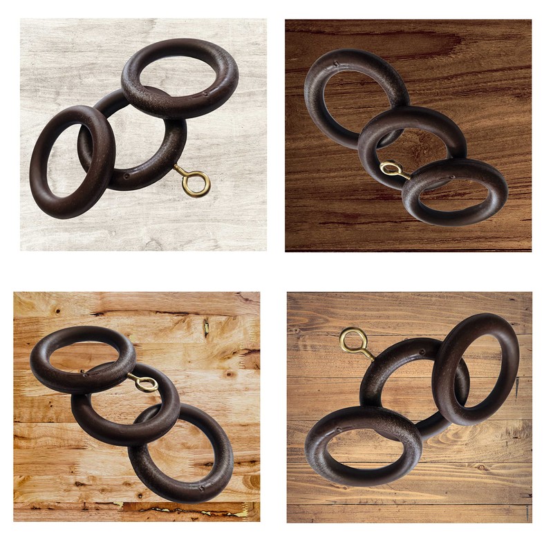 28mm x 45mm Walnut Curtain Rings Effect Drapery Pole Rod