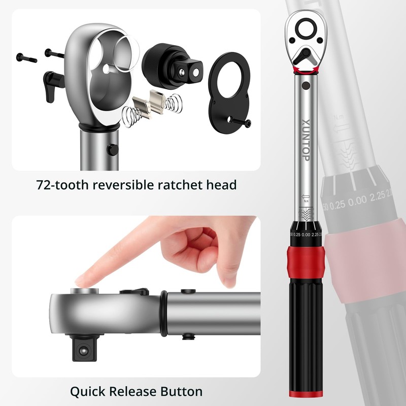 XUNTOP 22Pcs Torque Wrench Set 1/4 Inch Torque Wrench with