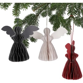 GURU SHOP Set of 3 Christmas decorations, Christmas decoration made of honeycomb paper, angel, multicoloured, 15 x 15 x 5 cm, Christmas decoration