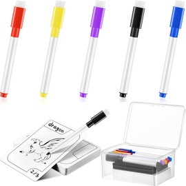 Crtiin 50 Pcs Multifunctional Tokens Reusable Cards Erasable Index Cards Dry Erase Cards 5 Colors Dry Erase Markers with Eraser 2 Dry Eraser Felt Cloth Plastic Box for Playing Games, Housework