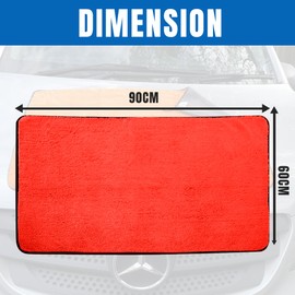 Towelogy Microfibre Car Drying Towel Extra Large 800GSM Dual Sided Super Absorbent Soft Detailing Car Cloths (Red, XXL, 90x60cm)