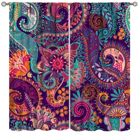 Vintage Bohemian Curtains, Indian Bohemian Mandala Colorful Pattern Blackout Thermal Curtains, Bedroom Living Room Curtains, 2 Panel Set, 42x54 in.