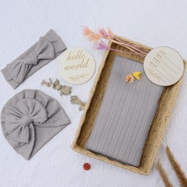 Baby Blankets,5PCS Security Blanket for Babies - Swaddle Adjustable Wearable Blanket, 5pcs Newborn Accessories Set with Hello World Wooden Birth Announcement Card, Baby Blankets for Boys&Girls (Grey)