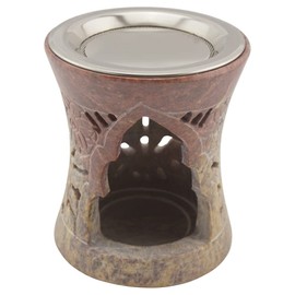Indian Soapstone Incense Burner - Stainless Steel Strainer & Heat Shield - Nilay Design - Height 10cm - Includes Smoking Instructions