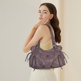 Angel Kiss Hobo Bag for Women Retro Leather Purses and Handbags Roomy Soft Ladies Satchel Bags with Crossbody Strap, Pink Medium Size