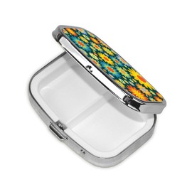 keluki Abstract Hippie Flower Print Square Metal Pill Box with 2 Compartment for Pocket or Purse Travel Bag Small Size 2.2 inche