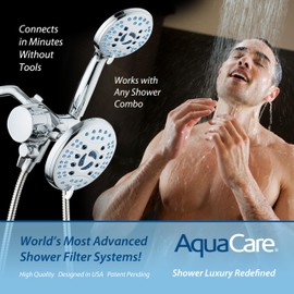 AquaCare Skin & Hair - World's Only Shower Head Combo Filter with Built-in 3-way Water Diverter, ON/OFF Filtration Modes, Instant Cartridge Reload & Stay-Clean American KDF Cartridge, Chrome Finish