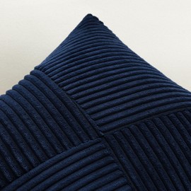 Sungeek Set of 1 Soft Corduroy Decorative Cushion Cover 40x40cm Striped Pinwheel Patchwork Textured Throw Pillow Cases Farmhouse Solid Square Pillow Covers 16x16 Inch for Sofa Bed Couch, Navy Blue