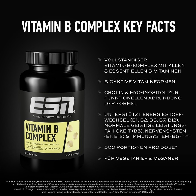ESN Vitamin B Complex, 300 Tablets, 8-in-1 Complex, with Myo-Inositol