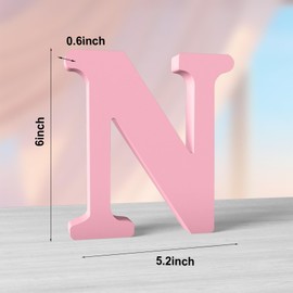 Aruatu 6 Inch Pink Wood Letter for Wall Decor - Decorative Standing Unfinished Letters Slices Sign Board Decoration for Craft Home Party Projects (N)