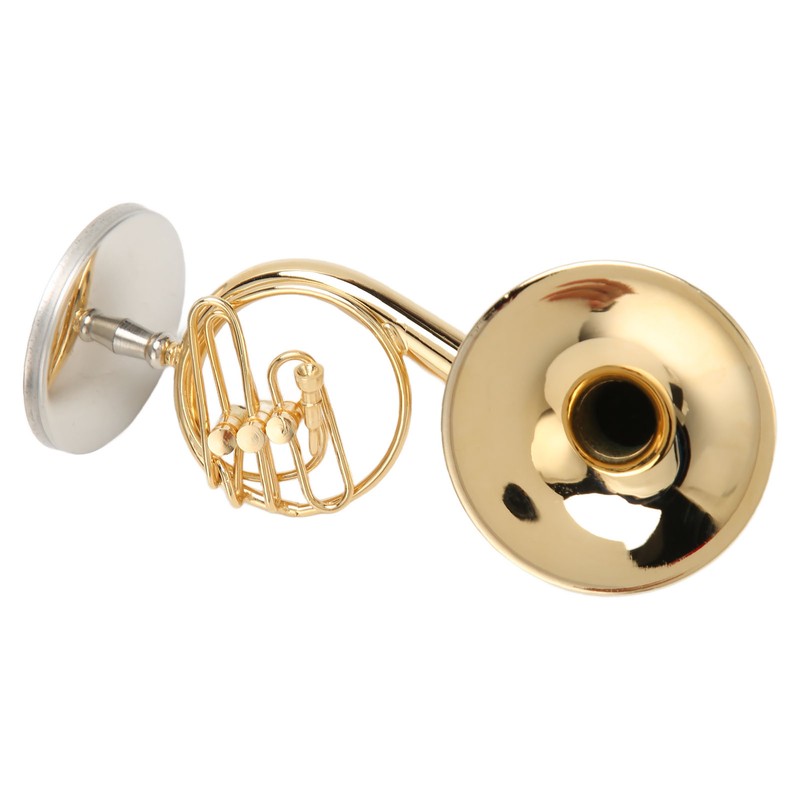 Miniature French Horn Model Brass Golden Stylish Exquisite Birthday Gift