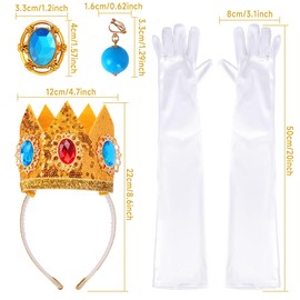 Goenb Princess Peach Costume Accessories, 4 PCS Set of Princess Peach Crown/Earrings/Gloves/Brooch Dress up for Women