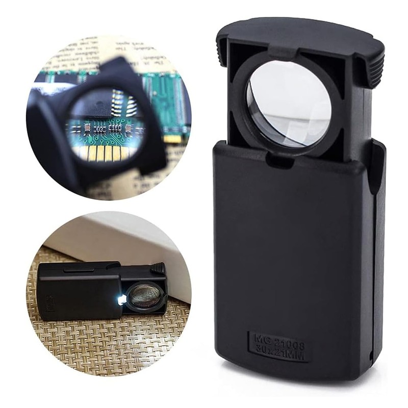 30X LED Magnifier 30x21mm Stamps Coin Watchmaker Jewelry Philately Tool